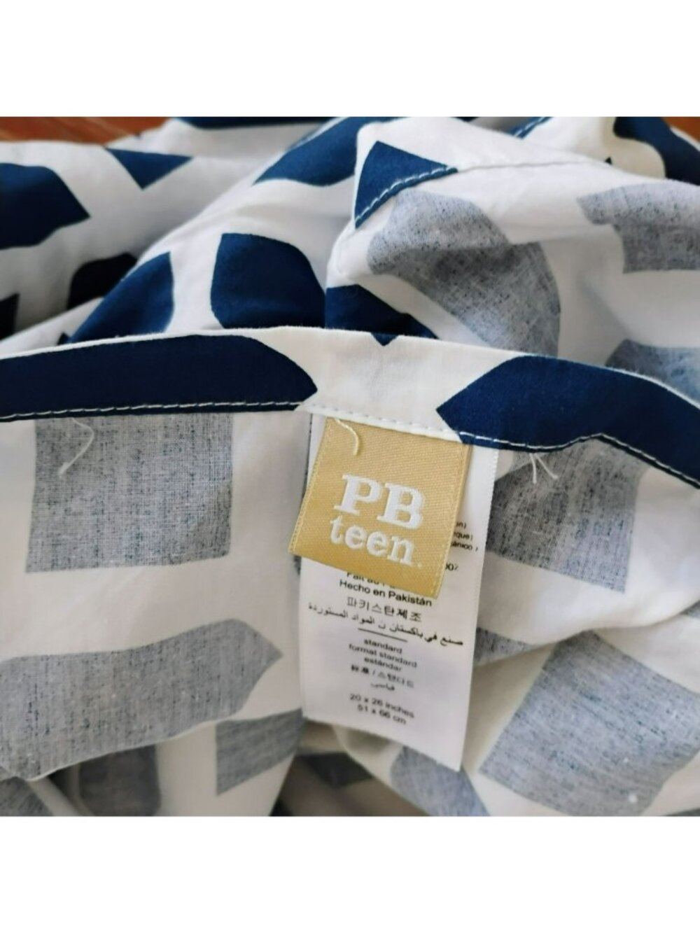 Pottery Barn Teen Peyton Geometric Queen Duvet Cover & 2 Pillow Shams Blue White - Picture 4 of 7